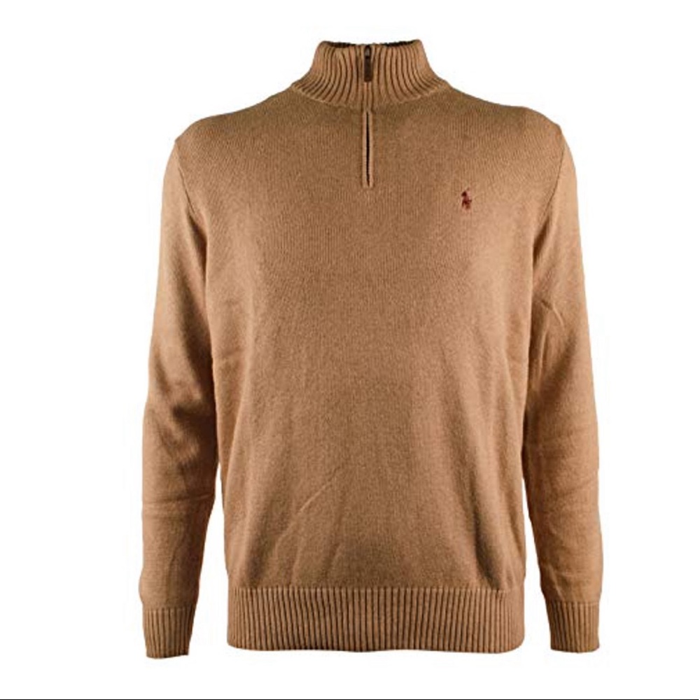 Polo Ralph Lauren Quarter Zip Cotton Sweater (Tan) (Men's Large)